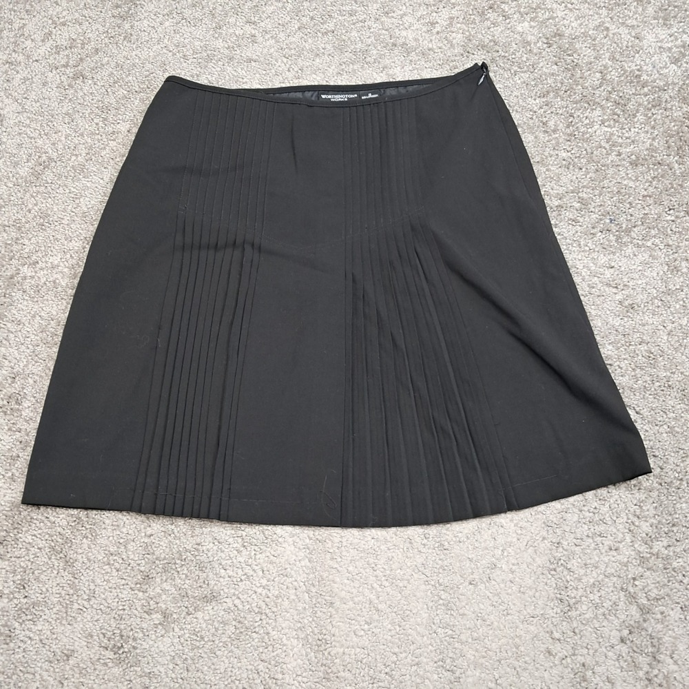 Worthington Works Black Pleated A-Line Skirt Womens 12 Stretch